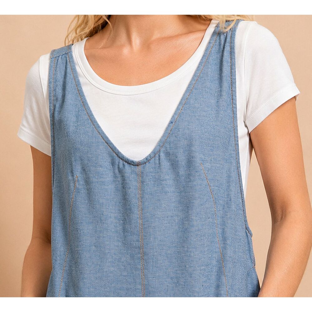 New GIGIO L 12 14 Blue Cotton Chambray Jumpsuit Front Pockets Adjustable Straps - Picture 7 of 9